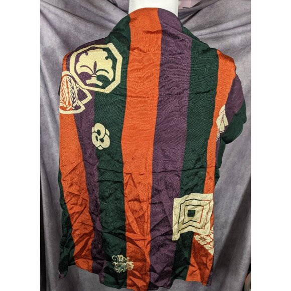 Unique Green Orange And Purple Stiped Spring Motif Square Scarf - Picture 7 of 12